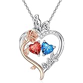 Zoeniya Valentine's Day Gifts for Women Heart Rose Butterfly Birthstone Pendant Necklaces 18k White Gold Plated Jewelry Anniversary Birthday Gifts Women Girlfriend Wife Mom Grandma