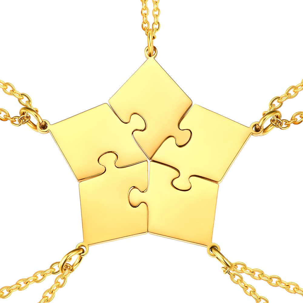 U7 Polygon Jigsaw Pendant Necklace, 5 Pieces Suit Puzzle Rhombus Pendants & Chains, Make Up A Pentagram, BFF Necklace, Gold Plated Stainless Steel Gift Jewelry Necklace