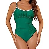 Forllori Women's One Piece Swimsuit Square Neck Swimwear Tummy Control Ruched Slimming Bathing Suit Vintage