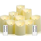 Eebuss Flameless Candles with Remote Timer, Battery Operated Realistic Flickering LED Candles, 9 Packs Fake Candles for Home Decor (D3 x H 3" 4" 5" 6" 7") (Ivory)