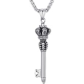 MOO&LEE Mens Stainless Steel Crown Key Pendant Necklace with 24 Inches Link Chain