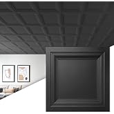 Art3d 12-Pack PVC Waterproof Drop Ceiling Tiles, 2 x 2 ft, Square, Black | Lightweight, Easy to Wipe Clean, Cuttable, Compatible with 15/16" Grid System, Suitable for Kitchen, Bathroom, Basement