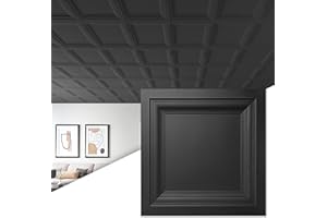 Art3d 12-Pack Square Black Drop Ceiling Tile 2ft x 2ft, PVC Ceiling Panel 24 x 24in.