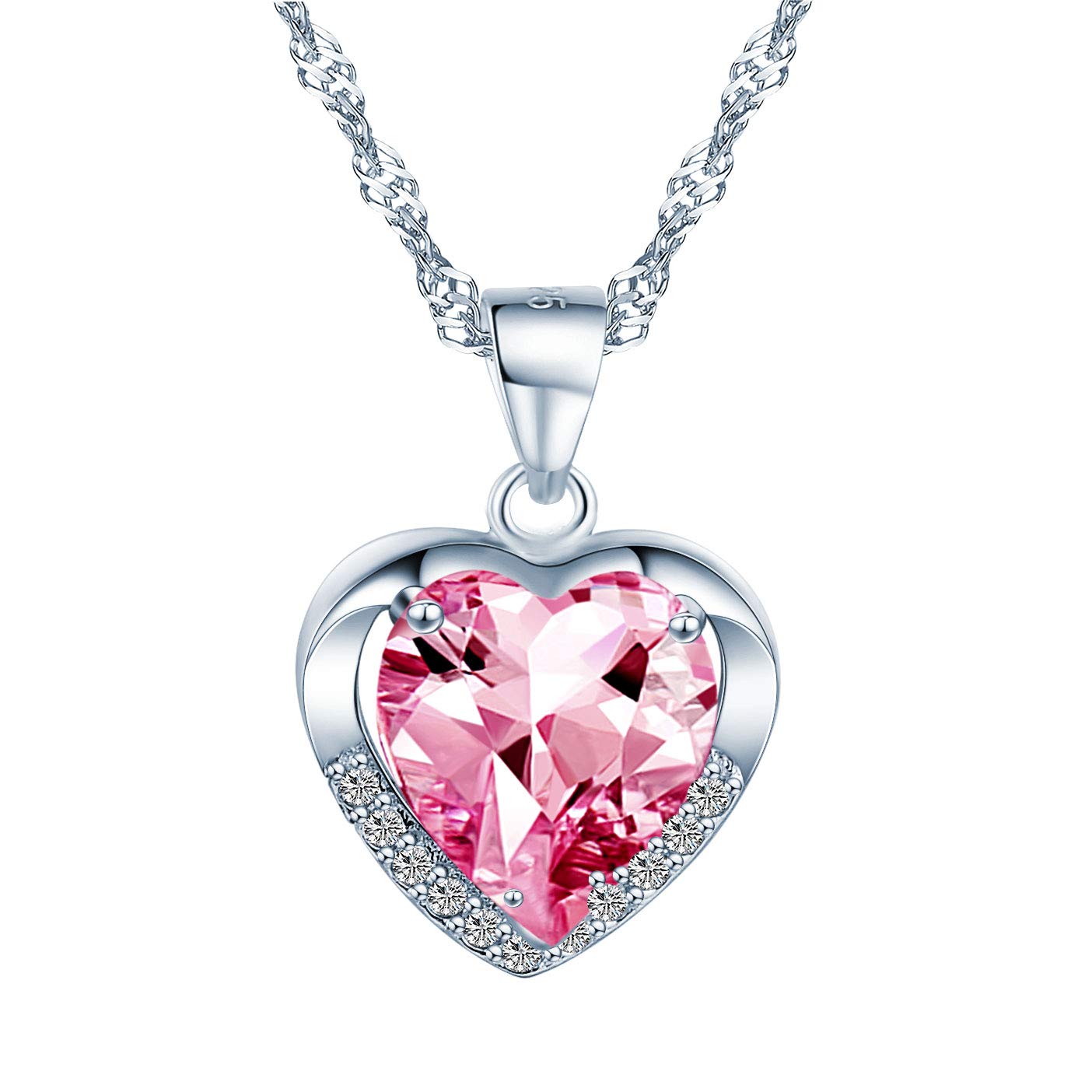Women Necklace 925 Sterling Silver with Crystal Heart Pendant Forever Love Necklace