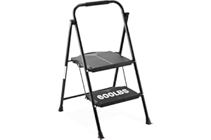 ASPERLAD 600lbs 2 Step Ladder,Folding Step Stool with Wide Anti-Slip Pedal, Lightweight Sturdy Steel Ladder with Handgrip,Portable Steel Step Stool for Home Kitchen Library Office, Black