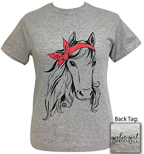 Girlie Girls Paisley Bandana Horse Sport Grey Short Sleeve Tee (X-Large)