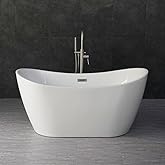 WOODBRIDGE 59" Acrylic Freestanding Bathtub Contemporary Soaking White Tub with Chrome Overflow and Drain