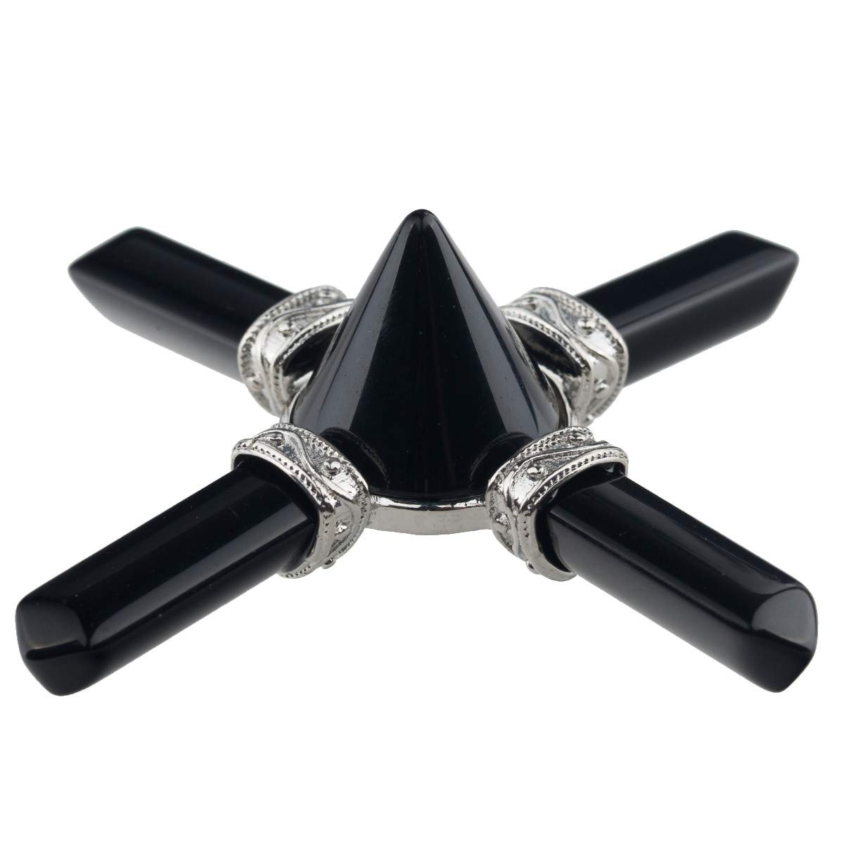 mookaitedecor Natural Obsidian Healing Crystal Energy Pyramid with 4 Stone Wands, Conical Spiritual Decoration Figurine for Chakra Reiki Meditation