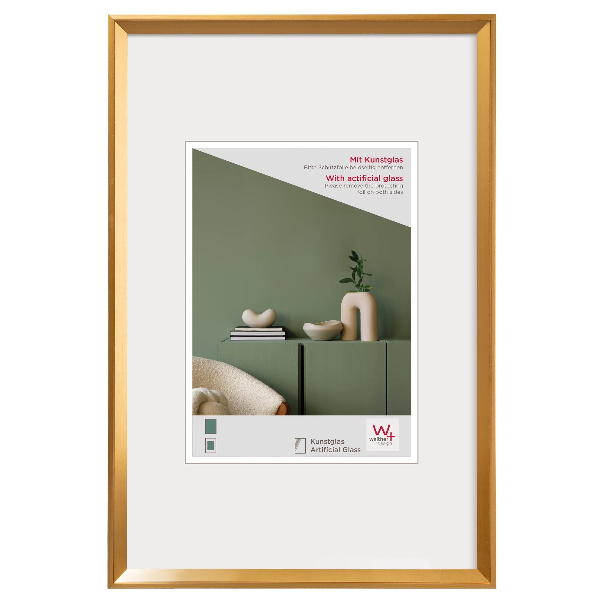 walther design Desire DEX520G Picture Frame with Art Glass, Plastic Frame, 15 x 20 cm, Gold