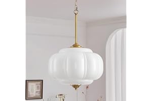 Pandaluna Vintage Milk Glass Pendant Light, 15in Art Deco Chandelier with LED Bulb, Antique Schoolhouse Vintage Pendant Light