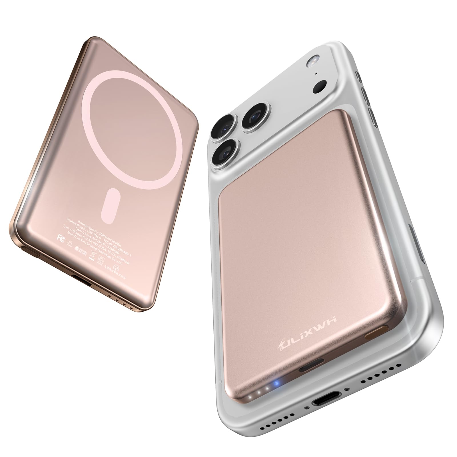 Photo 1 of [0.3" Ultra Slim] [Alloy-Made] ULiXWH for Magsafe Portable Charger for iPhone, 2025 Upgrade 5000mAh Fast Charging Magnetic Power Bank, Wireless Battery Pack for iPhone 17 Air 16 15 Pro Max 14 13, Pink