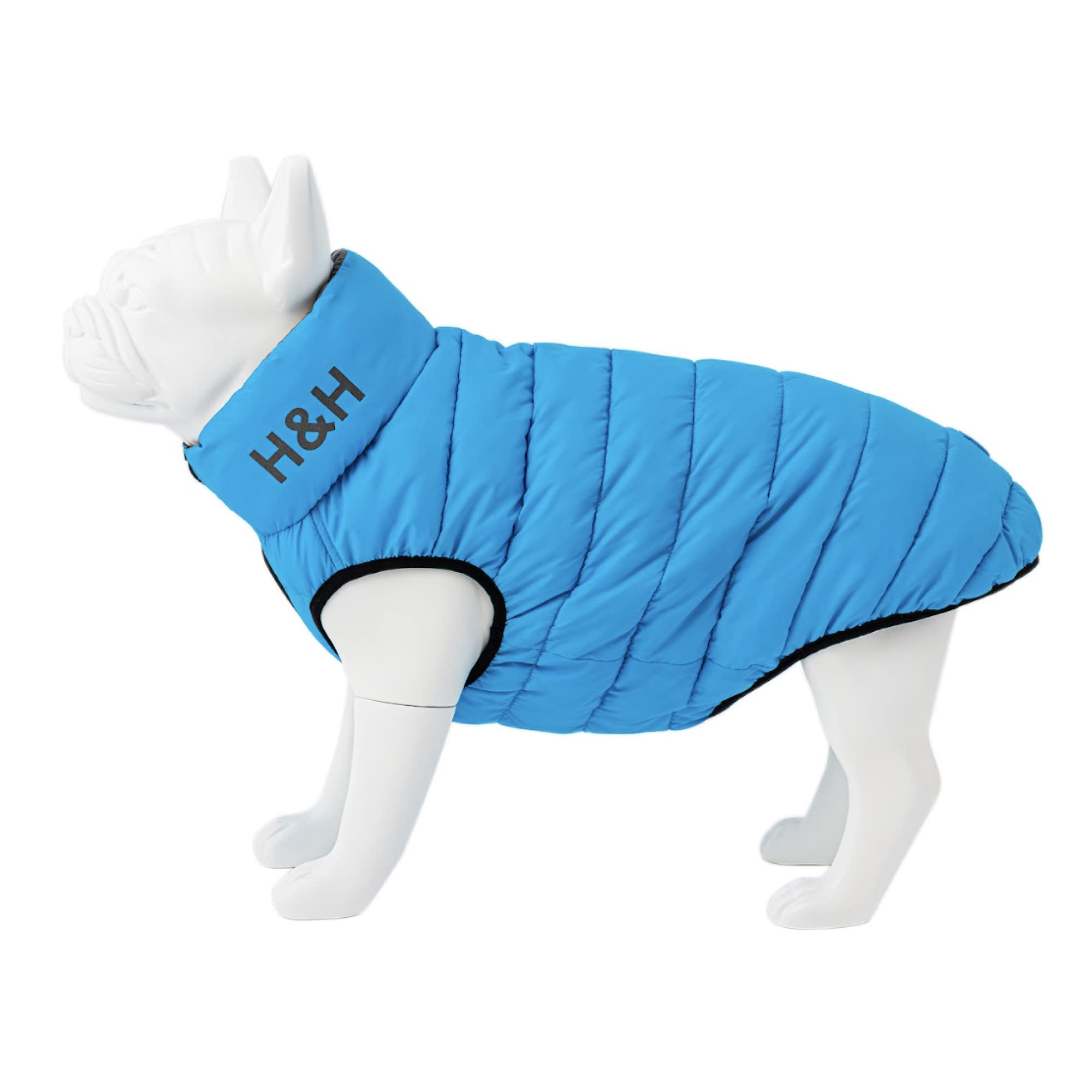 HUGO & HUDSON Reversible Dog Puffer Jacket, Windproof Water Resistant Coat, Light Blue & Grey, XS25