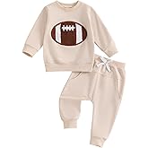 Sprifallbaby Baby Boy Football Game Day Clothes Toddler Rugby Print Crewneck Sweatshirt Pants Set Spring Sweatsuit Outfits