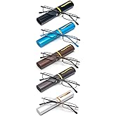 REAVEE 5 Pack Portable Slim Reading Glasses for Men Women, Computer Blue Light Blocking with Small Pocket Compact Pen Case