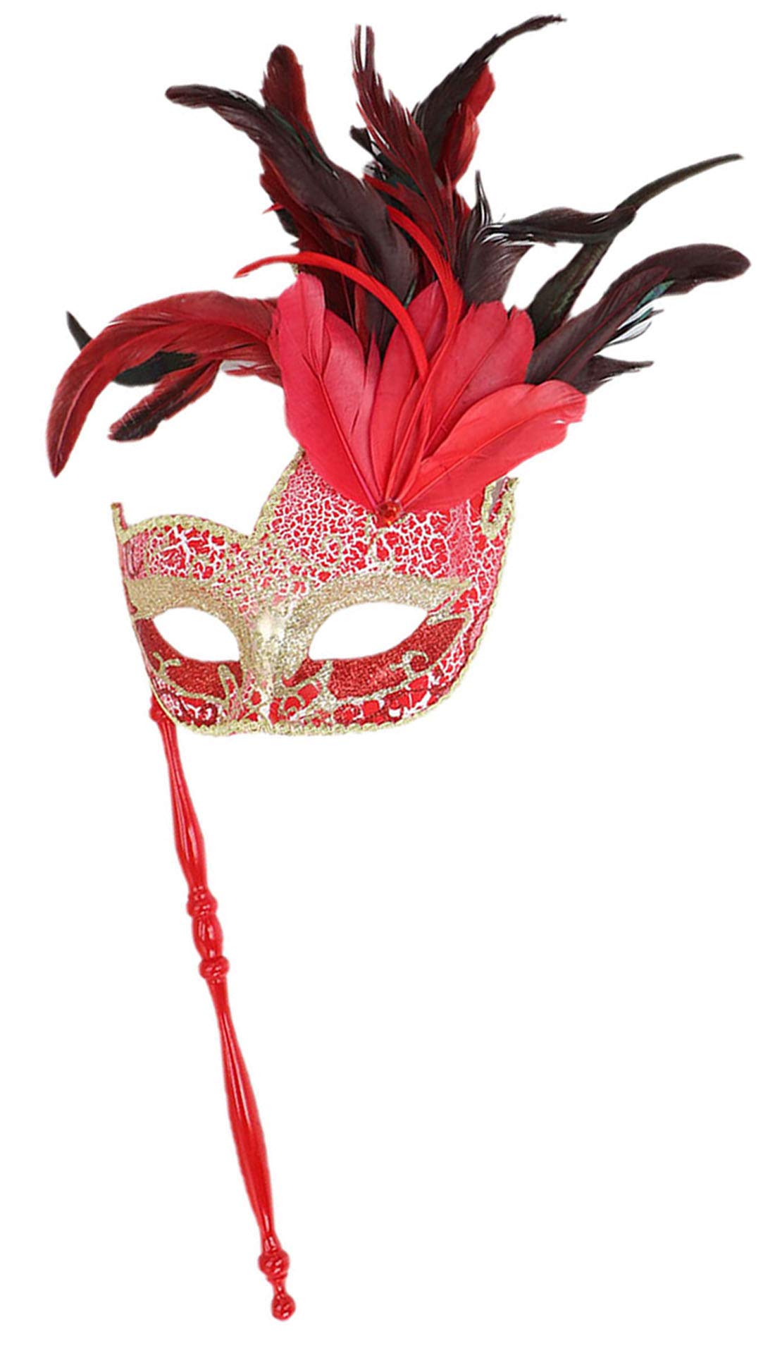 Coolwife Couple Feather Mask Masquerade Halloween Mardi Gras Cosplay Party Costume Masks (Stick A Red)
