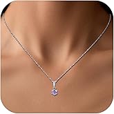 Elaximn Tiny Silver Amethyst Necklace for Women, 5MM Purple Crystal Pendant Necklace, Dainty Round Gemstone Jewelry - Like Gift for Birthdays, Sensitive Skin & Lavender Lovers