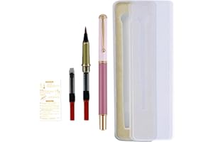 Huakaile Portable Pocket Metal Fountain Brush Pen with Case, Refillable Flexible Brush Tip Calligraphy Pen for Writing Lettering Illustration Art (1 Purple Pen, 1 Pen Tip, 3 Ink Converters)