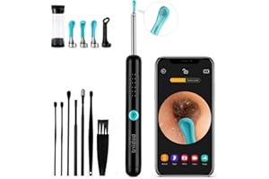 YUMIKA Ear Wax Removal Tool Camera - R1 Upgraded Anti-Fall Off Eartips Ear Cleaner with Camera, Wireless Otoscope with 1080P HD Waterproof Ear Camera, Earwax Removal Kit for iPhone, Android, Black