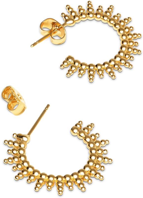 Singularu - brincos pebbles sun - brincos em latão com acabamento banhado a ouro 18 kt. - brincos de argola com fecho traseiro de parafuso - joias femininas