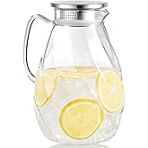 DRASTAR Glass Pitcher with Lid, 2.2L Water Pitcher, 74oz Tea Pitcher for Drinks, Borosilicate Glass Water Jug Cold Or Hot Beverages, Lemonade Pitcher, Glass Water Carafe With Lid