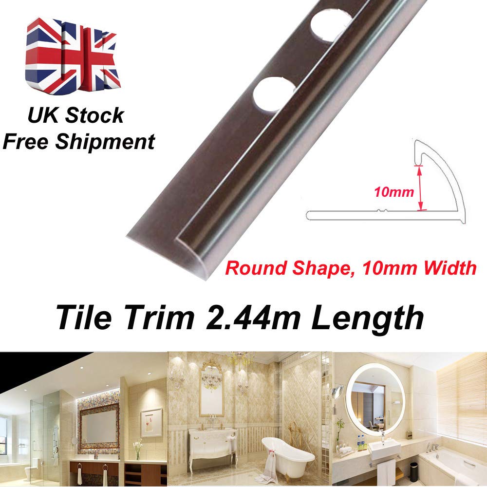 10 x Tile Trim 10mm Round Edge Aluminium Chrome 244mm Length Heavy Duty