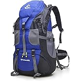 Bseash 50L Hiking Backpack, Water Resistant Lightweight Outdoor Sport Daypack Travel Bag for Camping Climbing Skiing Cycling (Blue - No Shoe Compartment)