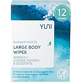 YUNI Beauty Large Body Wipes, Peppermint Citrus, 12 Count, Compostable, Biodegradable, No Rinse Body Cleanser, On-the-Go Shower Alternative