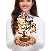 Seven Chakra Crystal Tree of Life with Bracelet & 2 Pendants – Feng Shui Bonsai Decor Healing Crystals Spiritual Gifts for Cute Home Room & Desk Decor, Gifts for Women, Mom, Friend Her & Sister