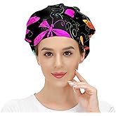 Shutiall Working Cap with Button and Sweatband Adjustable Tie Back Bouffant Hats Printed Multi Color for Woman Man.