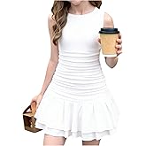 OYOANGLE Girl's Summer Sleeveless Pleated Dress Ruched Layered Ruffle A Line Short Tank Dresses