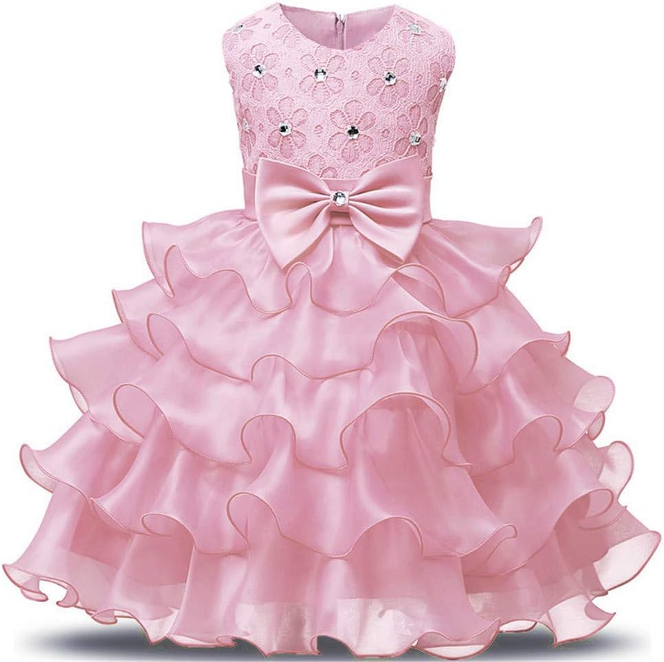 Toddler Big Flower Girls Dress Backless A-line Tulle Cake Tiered White Lace Wedding Party Princess Maxi Dress