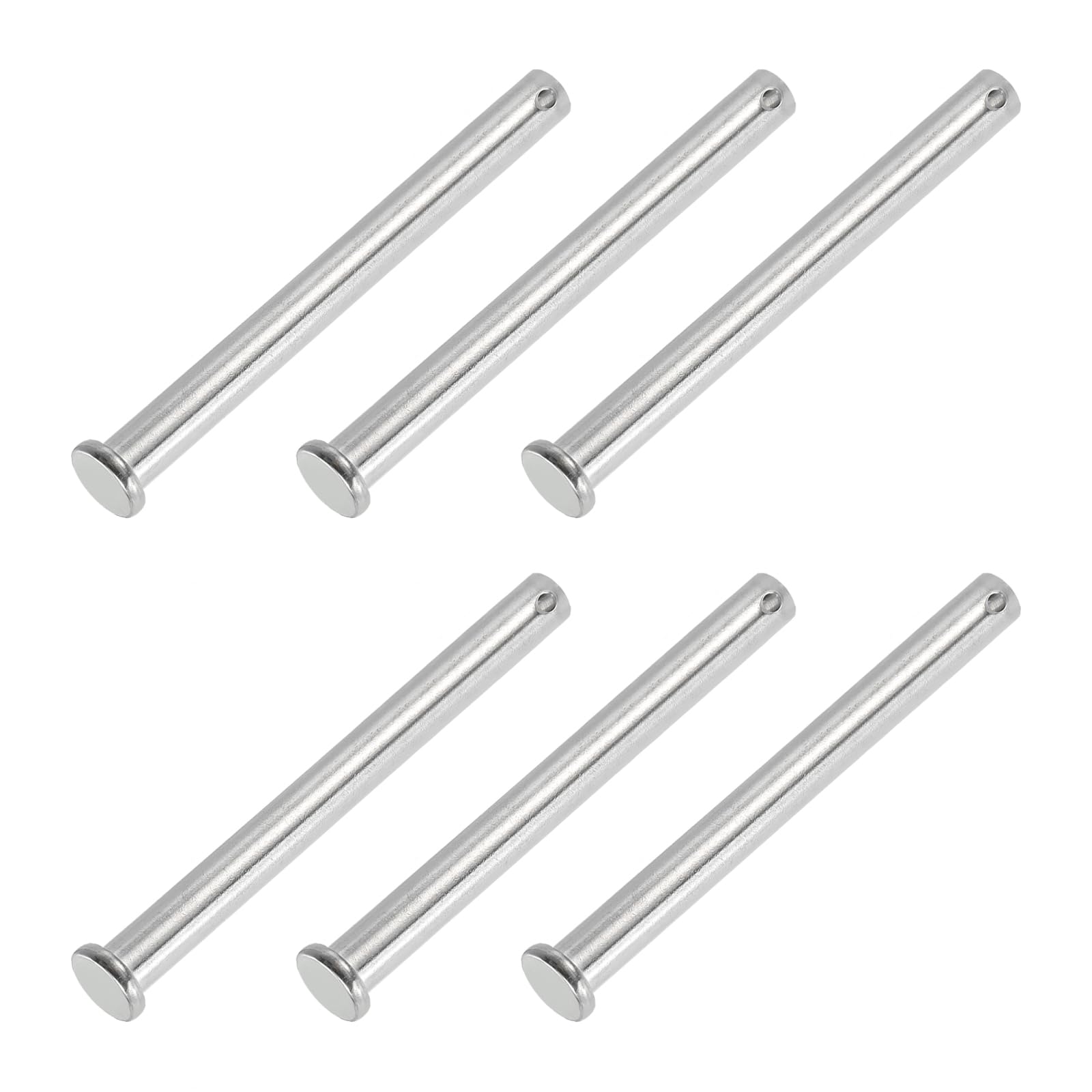 PATIKIL 10 x 120 Mm Single Hole Clevis Pins, 6 Pcs 304 Stainless Steel Flat Head Pin for Hitch Pin Lock Link Hinge Systems, Silver