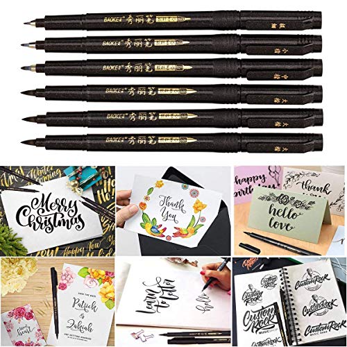 Hand Lettering Pens, Calligraphy Pen,Refillable Calligraphy Pen Hand Lettering Pens -4 Size Calligraphy Pen(6 Pack),Calligraphy, Beginners Signature,Writing Art Drawing,Illustration