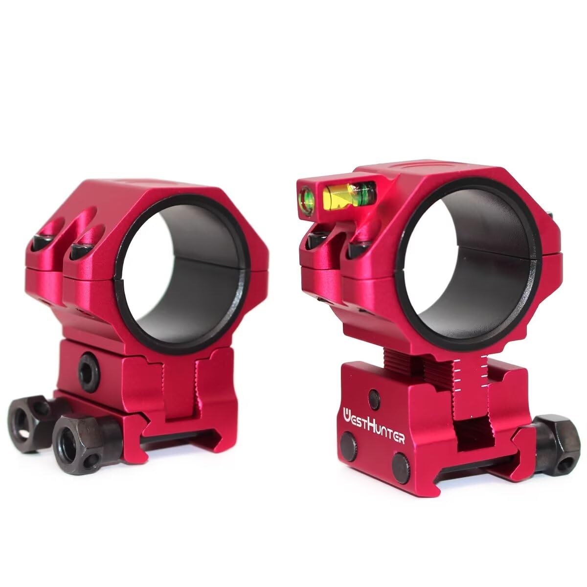 WestHunter Optics Precision Picatinny Scope Rings, 34 mm Tube Adjustable Height Scope Mount with Bubble Level, 30 mm & 25.4 Adapter | Red