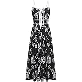 GRACE KARIN 2026 Women's Summer Maxi Floral Dress, Spaghetti Strap Tie Front Boho Sundress with Pockets