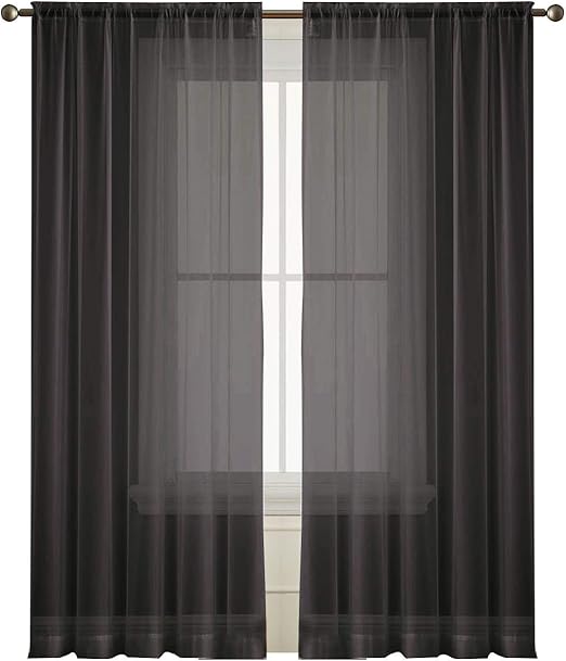 Amazon Com Passenger Pigeon Black Sheer Curtains Rod Pocket Semi