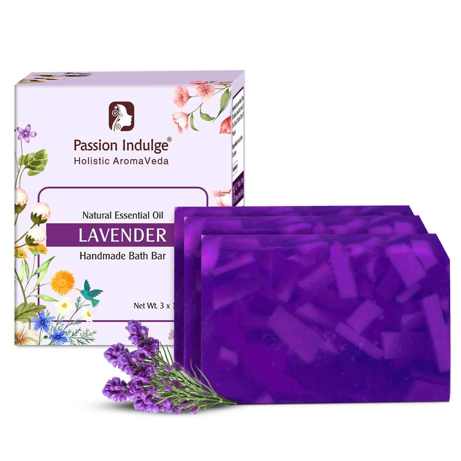 Passion Indulge Lavender Handmade Natural Bath Soap Pack of 1 (3 Soap, 100 Gram) — image 1
