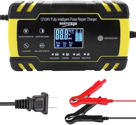 Amazon Co Jp Kkmoon 自動車バッテリー充電器 デジタル表示 小型サイズ 携帯用12v 24v オートバイ 自動車 充電器 過充電保護 高温保護 過電流保護 逆接続保護 短絡保護 過電圧保護 車 バイク