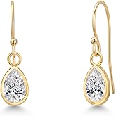 Gem Stone King 14K Yellow Gold Gemstone Birthstone French Wire Dangle Earrings for Women | Pear Shape 7X5MM | Gold Jewelry for Her Mom Wife