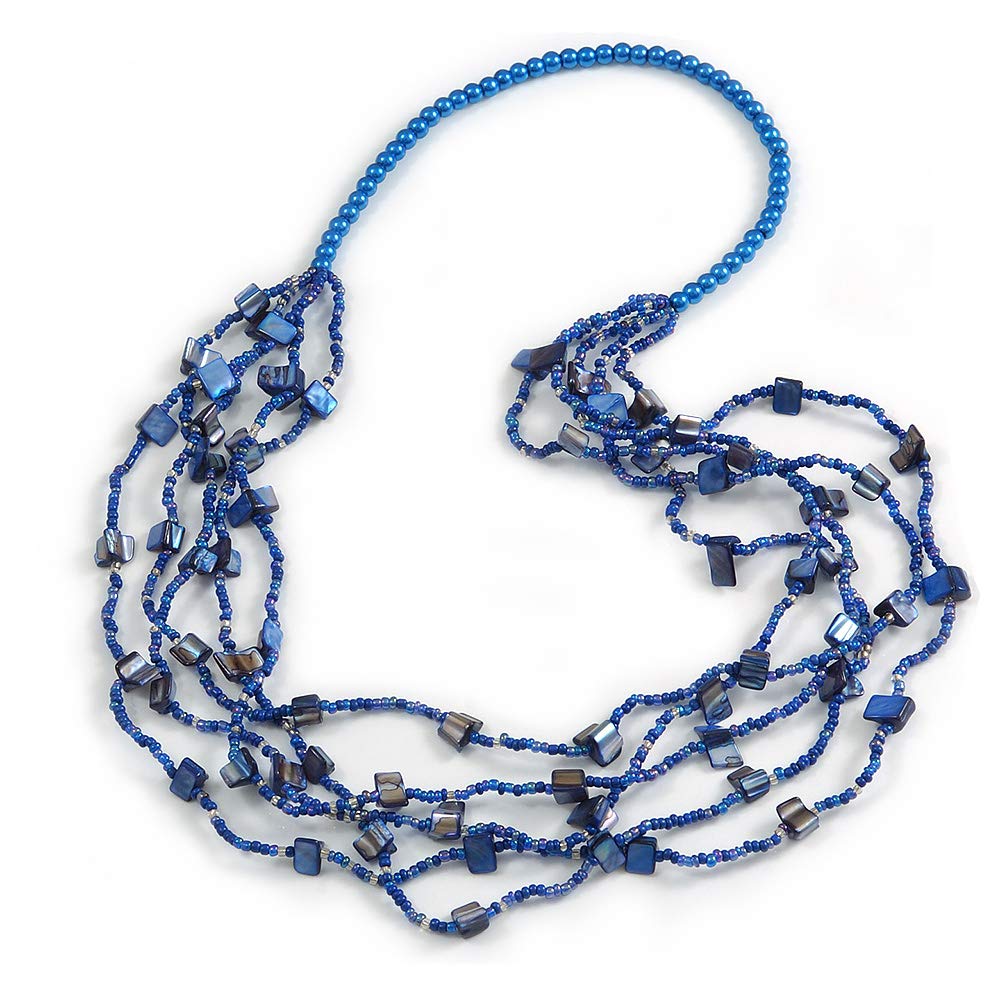 Avalaya Long Multistrand Blue Shell/Glass Bead Necklace/80cm L