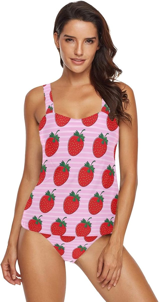 Womens Bathing Suits Strawberry Pink Stripe Bikini Two