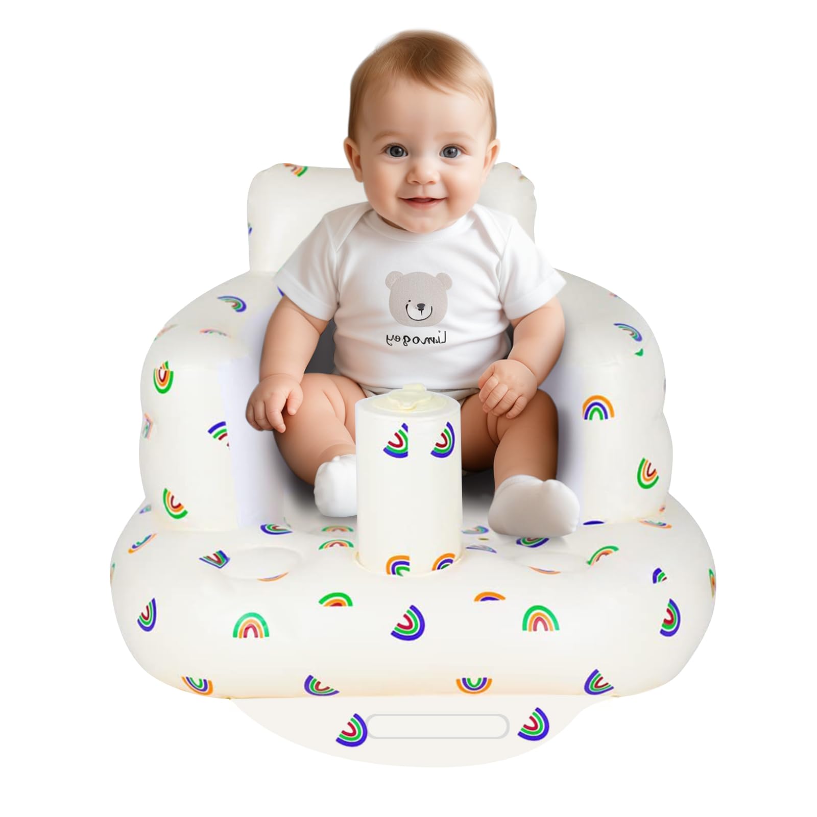 AirSwim Inflatable Baby Seat, Inflatable Baby Chair for Babies 3 Months and Up, Summer Blow Up Chair with Built in Air Pump, Bumbo Seat for Sitting Up, Palying, Camping, Rainbow