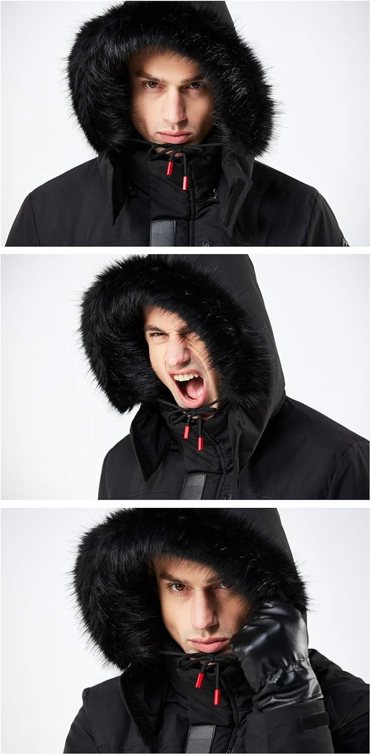 WEEN CHARM Men's Warm Parka Jacket Anorak Jacket Winter Coat with Detachable Hood Faux-Fur Trim: Clothing