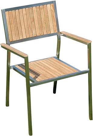 Amazon De Ass Designer Gartenstuhl Mit Armlehne Gartensessel Stapelstuhl Stapelsessel Sessel Kuba Teak Edelstahl Teak A Grade Stapelbar Sehr Robust Gastroqualitat