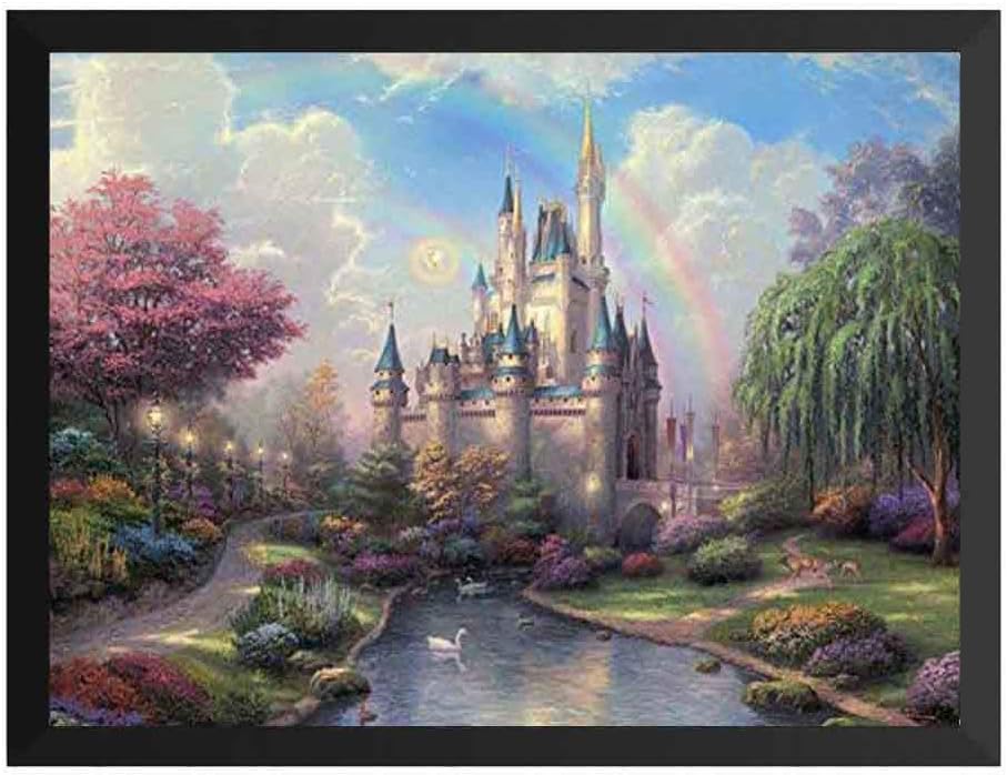 Amazon Co Jp ハンギングペインティング 西洋絵画 ディズニー シンデレラ 城 トーマスキンケードのポスター 黒フォトフレーム ファッション絵画 壁飾り 家族壁画装飾 サイズ 33x24cm 額縁を送る ホーム キッチン