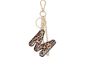 Winssigma Leopard Letter Keychain for Women, PU leather Initial Letter Keyring Keychain Accessories Purse Handbags Charm