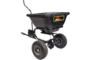 Brinly BS261BH-A Deluxe Tow Behind Broadcast Spreader with Extended Easy-Reach Handle and Weatherproof Cover, 125 lb.