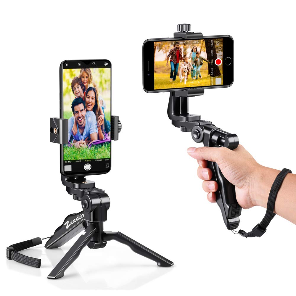 Zeadio Mini Smartphone Tripod Grip Stabilizer, Desktop Tabletop Stand Tripod with Phone Holder for all Smartphones