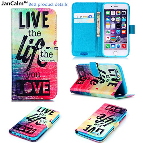 iPhone 6S Case,iPhone 6 Case,JanCalm [Kickstand] Pattern Premium PU Leather Wallet [Card/Cash Slots] Flip Case Cover for iPhone 6/6S + Crystal Pen (Live The Life You Love)