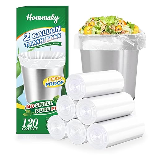 Hommaly 2 Gallon (1.8-2 Gal)120 pcs Small Clear Trash Bags, Strong 1.8 Gallon Garbage Bags, Bathroom Trash Can Bin Liners Unscented, Mini Plastic Bags for Office, Waste Basket Liner,Fit 6,7,8 Liters
